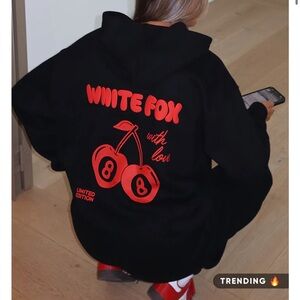 White fox cherry black hoodie